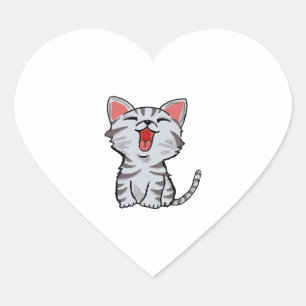 Adesivo Coração desenho animado de gato de cinza