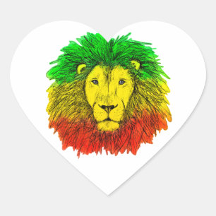 Adesivo Coração Desenho da cabeça de leão Rasta vermelho amarelo v