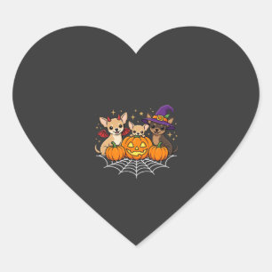 Adesivo Coração Desenho de Cachorro Bruxa Abóbora de Halloween Chi