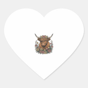 Adesivo Coração Desenho de gravura vintage de vaca das Terras Alta