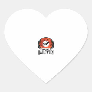 Adesivo Coração Desenho de Morcego de Halloween Antigo sob a Lua_1