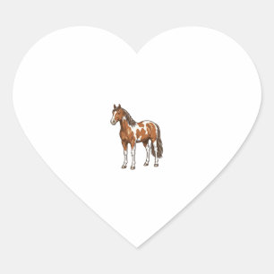 Adesivo Coração Desenho Vetorial de Cavalo Pinto Gravado Antigo_1