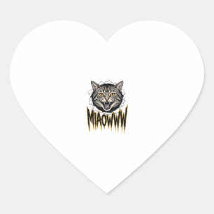 Adesivo Coração Desenho Vetorial Gato Bravo Gravado Antigo MIAOWWW