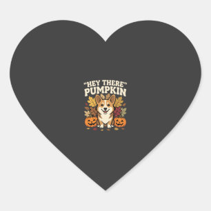 Adesivo Coração Design de Abóbora Olá da Corgi no Halloween