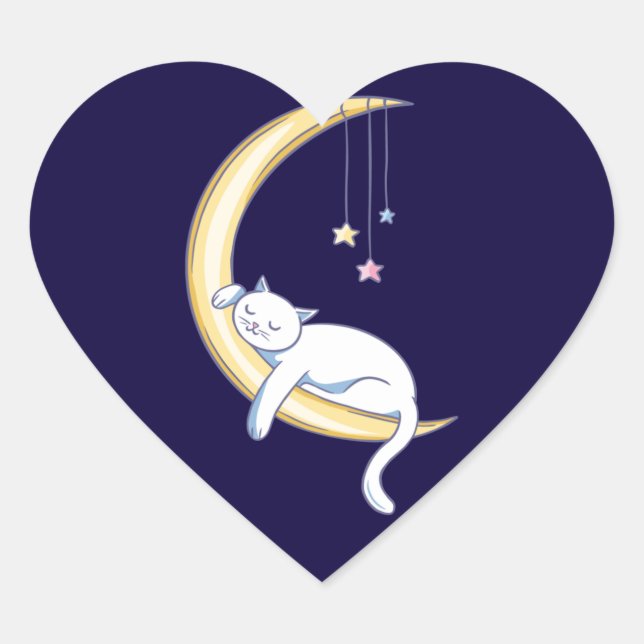 Adesivo Coração Design de Gato Branco Adormecido Fofo (Frente)