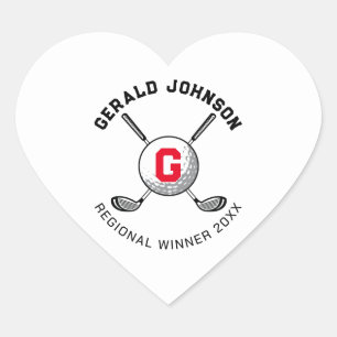 Adesivo Coração Design de Monograma de Golfe Elegante Personalizad