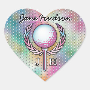 Adesivo Coração Design de Monograma Personalizado de Golfer