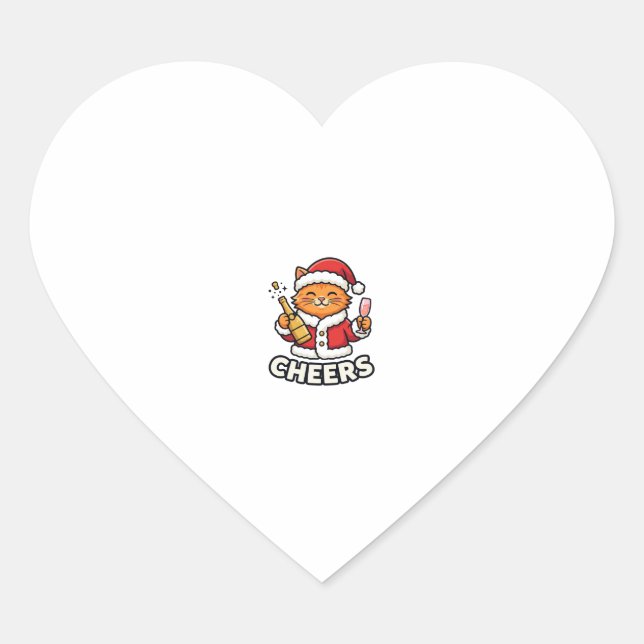 Adesivo Coração Design de Vetor de Gato de Natal Alegra (Frente)