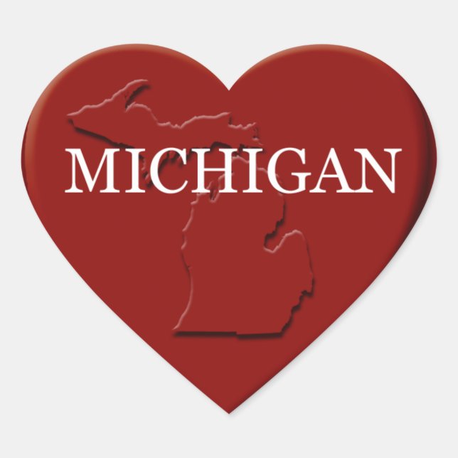 Adesivo Coração Design do Mapa do Coração de Michigan (Frente)