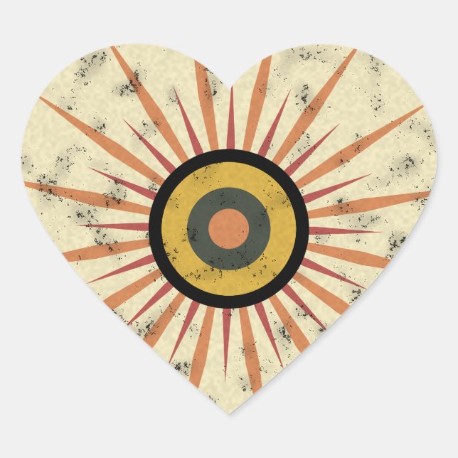 Adesivo Coração Design Retro Boho de Explosão Solar (Frente)