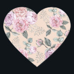 Adesivo Coração Design Rosa de Vintage Rosa<br><div class="desc">Vintagem de rosa de padrão sem costura</div>
