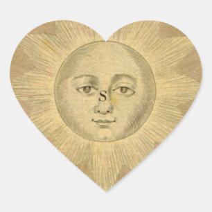Adesivo Coração Detalhe do Sol no Mapa Antiquado de Bowles, cerca 