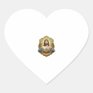 Adesivo Coração Determinado Jesus Haltere de Ferro Pesado Levantam