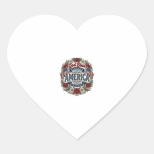 Adesivo Coração Deus Abençoe a América Floral Patriótico Vintage