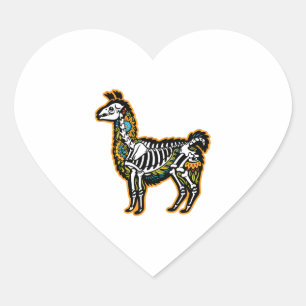 Adesivo Coração Dia de as Bruxas engraçado Llama Skeleton -