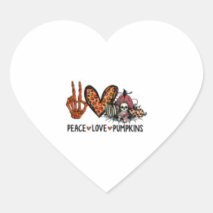Adesivo Coração Dia de as Bruxas engraçado Peace Love Pumpkins Wom