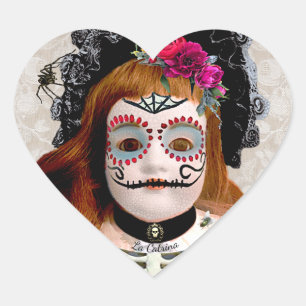 Adesivo Coração Dia de Muertos Doll Sticker