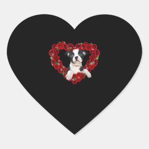 Adesivo Coração Dia de os namorados Boston Terrier Heart Rosas Gif