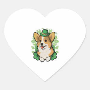 Adesivo Coração Dia de São Patrício Feliz de Shamrock Corgi Lover