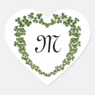 Adesivo Coração DIA DE SÃO PATRÍCIO SHAMROCK HEART MONOGRAM Branco