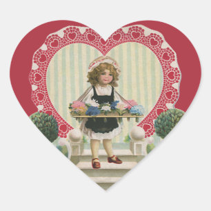 Adesivo Coração Dia dos namorados bonito do vintage, menina com
