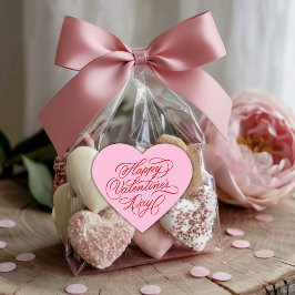 Adesivo Coração Dia dos Namorados Feliz Caligrafia Rosa e Vermelha