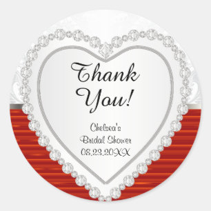 Adesivo Coração Diamante em Fundo Branco e Vermelho