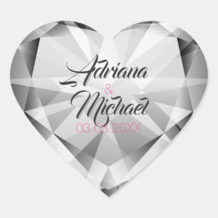 Adesivo Coração Diamantes De Cinzas De Prata - Salve A Data
