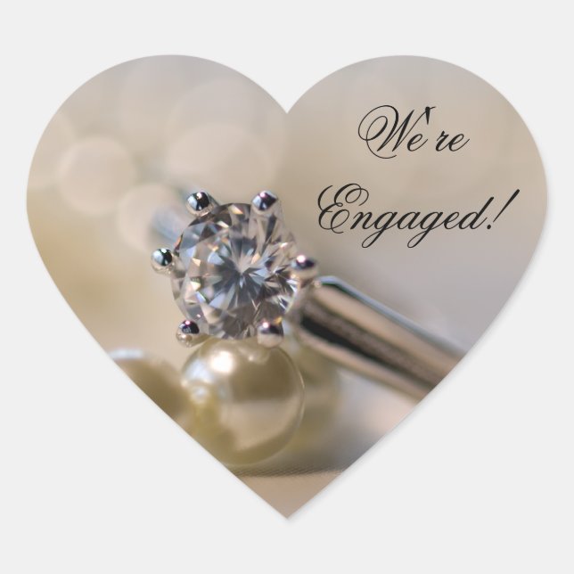 Adesivo Coração Diamond Ring e Pérolas Noivados Envelopes (Frente)