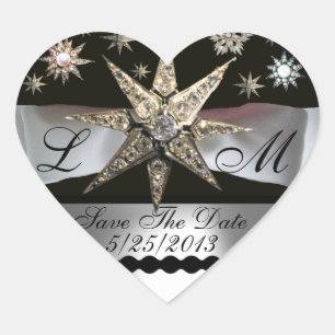 ADESIVO CORAÇÃO DIAMOND STARS BLACK WHITE RIBBON MONOGRAM HEART