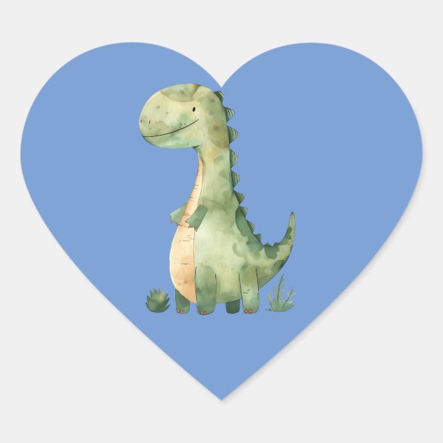 Adesivo Coração Dinossauro de Cores Aquáticas (Frente)