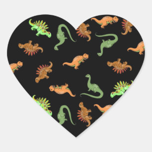 Adesivo Coração Dinossauros Fofos em Fundo Preto