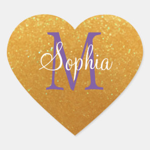 Adesivo Coração DIY Name & Monogramas, Dourada Glitter, Branco, Pu