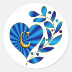 Adesivo Coração do azul da letra C do monograma