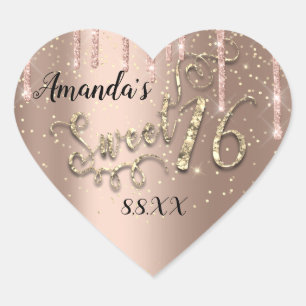 Adesivo Coração Doce 16º Glitter Dourado Confetti Rosa