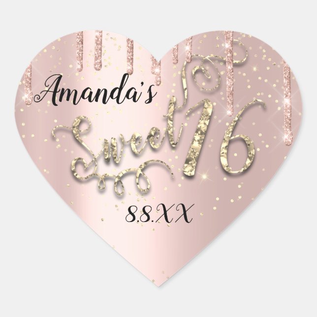 Adesivo Coração Doce 16.º Colírio de Rosa Confetti (Frente)