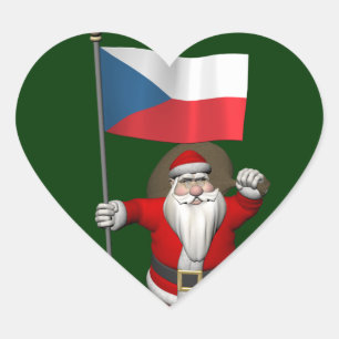 Adesivo Coração Doce Papai Noel Com Bandeira Da República Checa