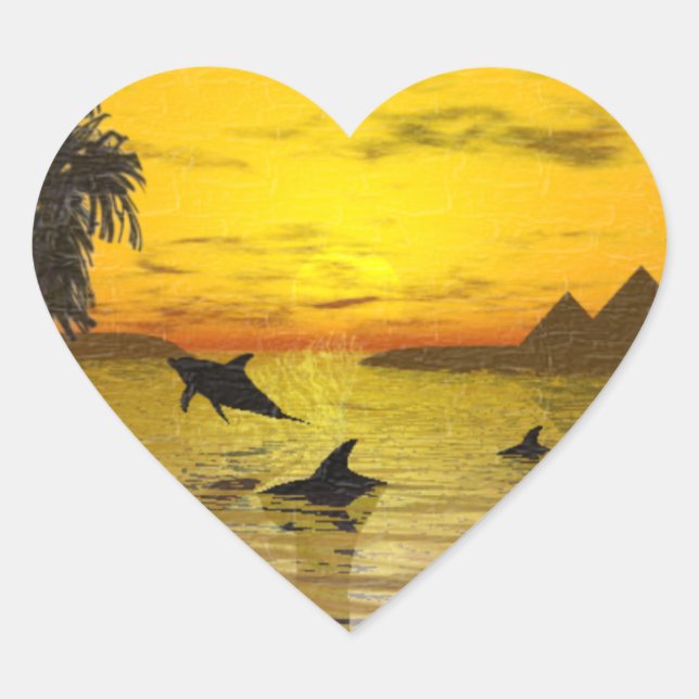 Adesivo Coração Dolphin Sunset Sticker (Frente)