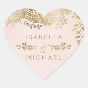 Adesivo Coração Dourada blush elegante vintage lace favor de casam
