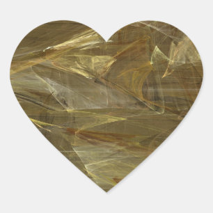 Adesivo Coração Dourado Abstrato Fractal Heart Sticker