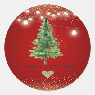 Adesivo Coração Dourado, Árvore de Natal Aquarela, Luzes d