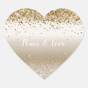 Adesivo Coração Dourado brilho branco brilha amor pela paz