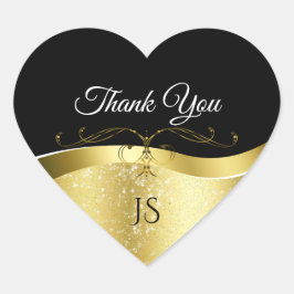 Adesivo Coração Dourado Decor de Luxo em Preto Escuro Obrigado