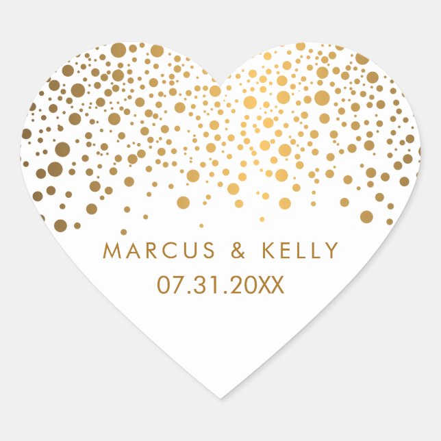 Adesivo Coração Dourado Dots Confetti | Casamento (Frente)