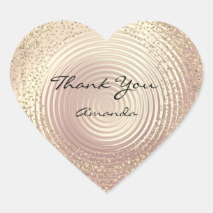 Adesivo Coração Dourado Rosa Glitter Beauty Name Glass Heart Obrig