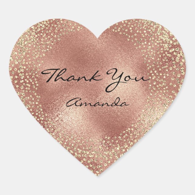 Adesivo Coração Dourado Rosa Glitter Skinny Name Glass Heart Obrig (Frente)