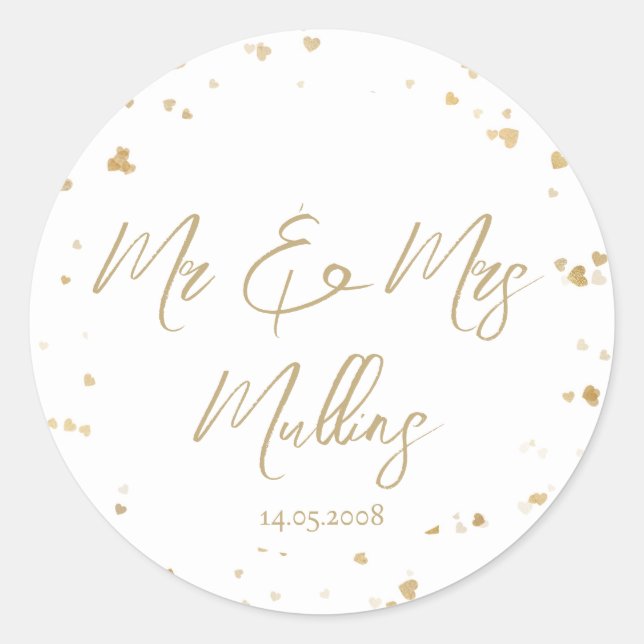 Adesivo Coração Dourado “Sr & Sra” Casamento (Frente)