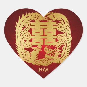 Adesivo Coração Dragão dobro chinês da felicidade/casamento de