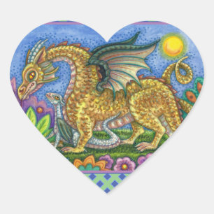 ADESIVO CORAÇÃO DRAGÃO MEDIEVAL E JARDIM DE ARTE PASTA COLORIDO