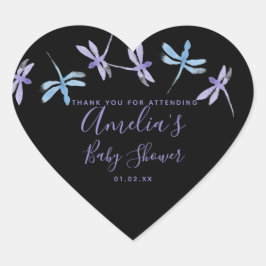 Adesivo Coração Dragonflies Mão Chá de fraldas Pintada Preto